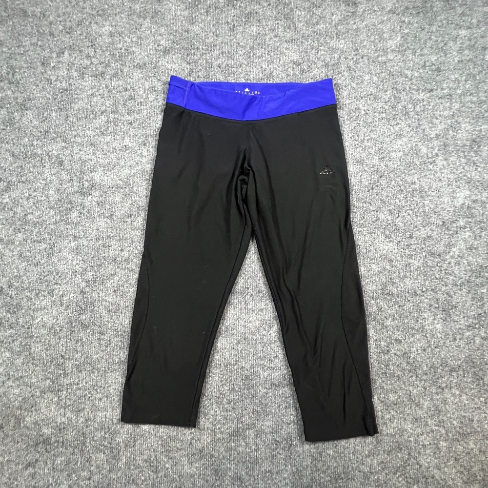 Adidas Climalite Capri Leggings Womens Medium Black Blue Elastic Waistband Yoga